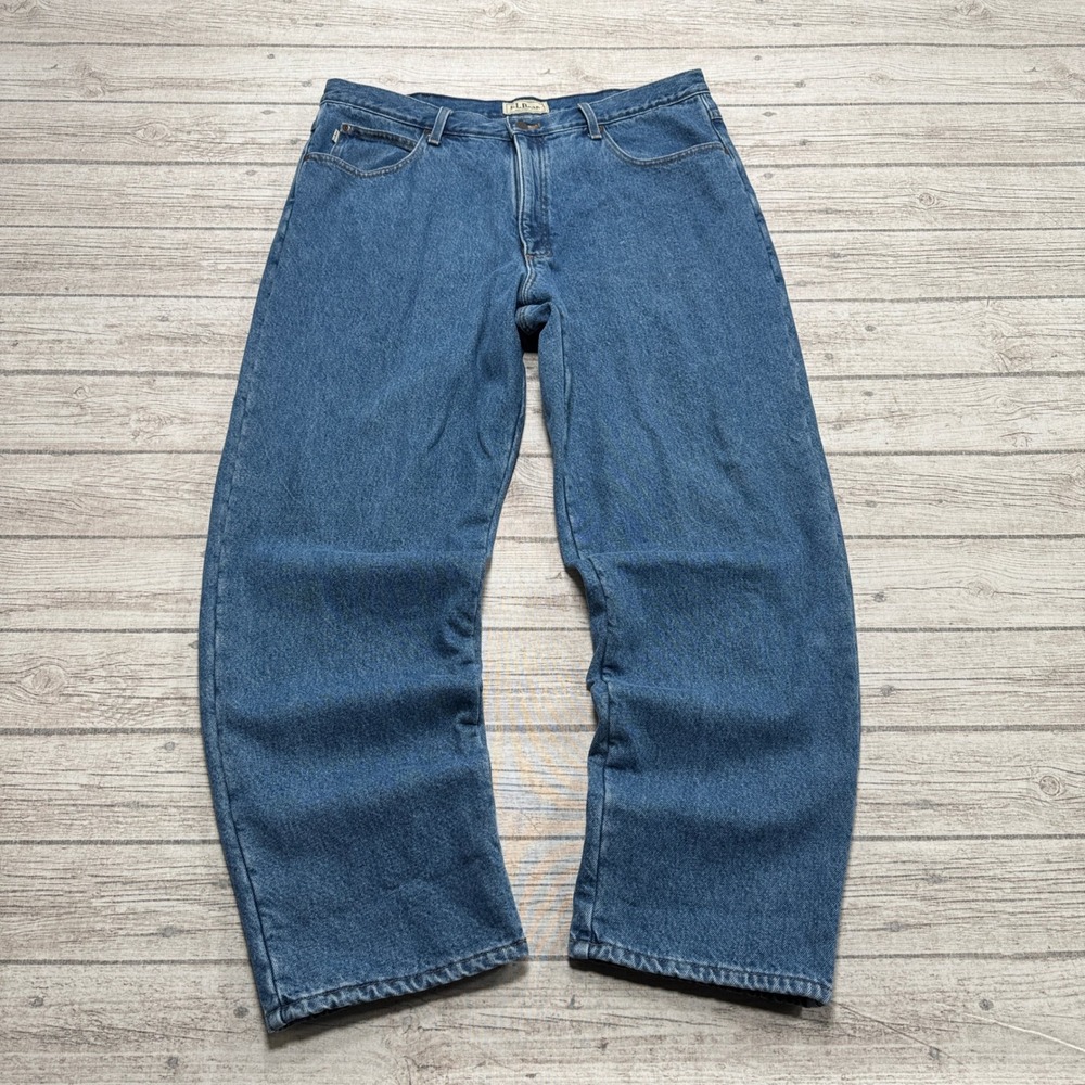 Vintage L.L. Bean Jeans Men's 38x32 Blue Denim Relaxed Fit Mid Rise Fleece Lined